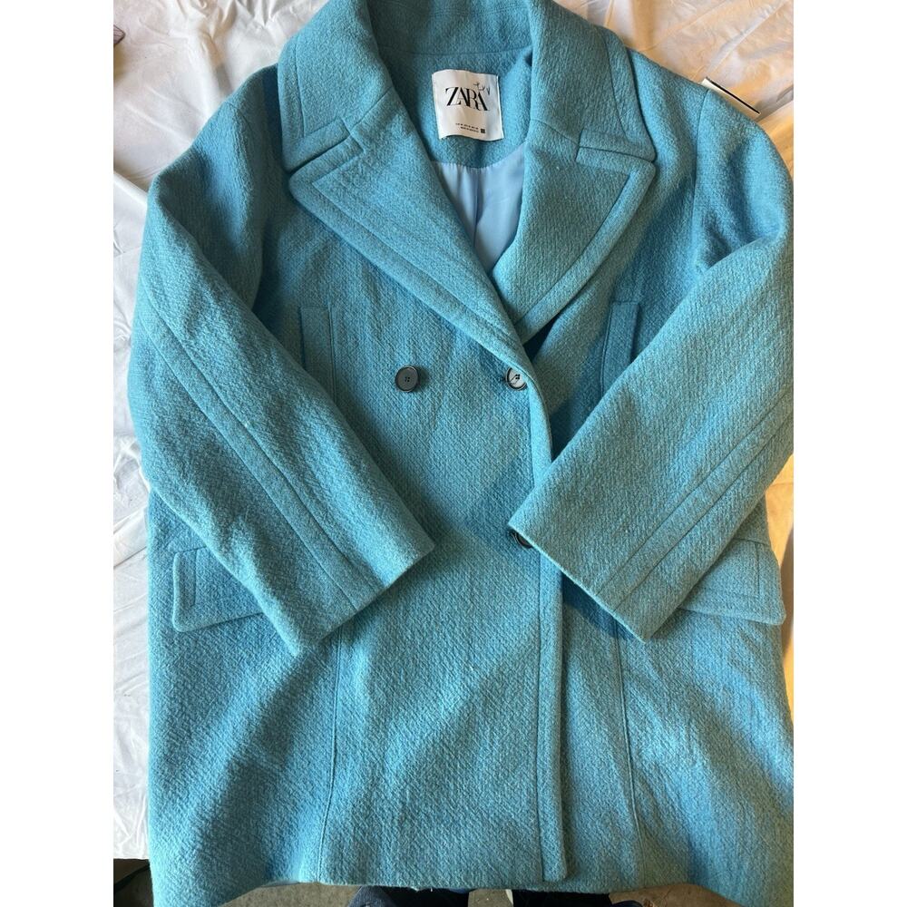 ZARA Women’s Turquoise Wool Blend Peacoat - Size M